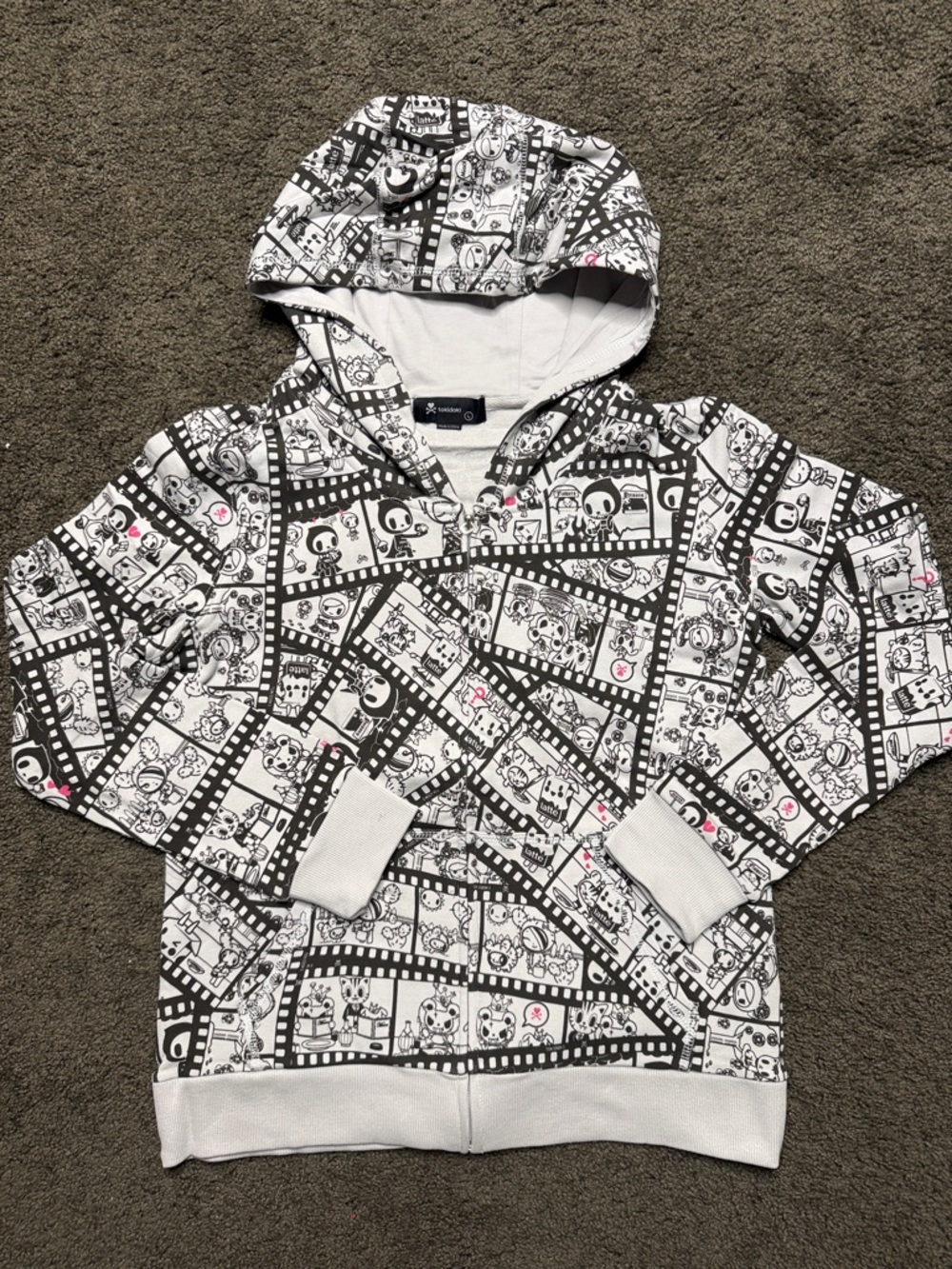 tokidoki Black & White Film-Strip Graphic Hoodie with Pink Accents